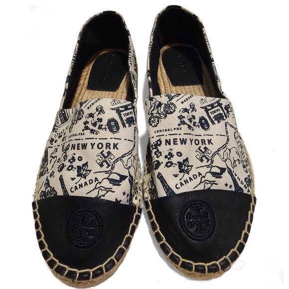 Tory Burch Shoes - Tory Burch Espadrilles Cap Toe Destination Print Navy 8.5